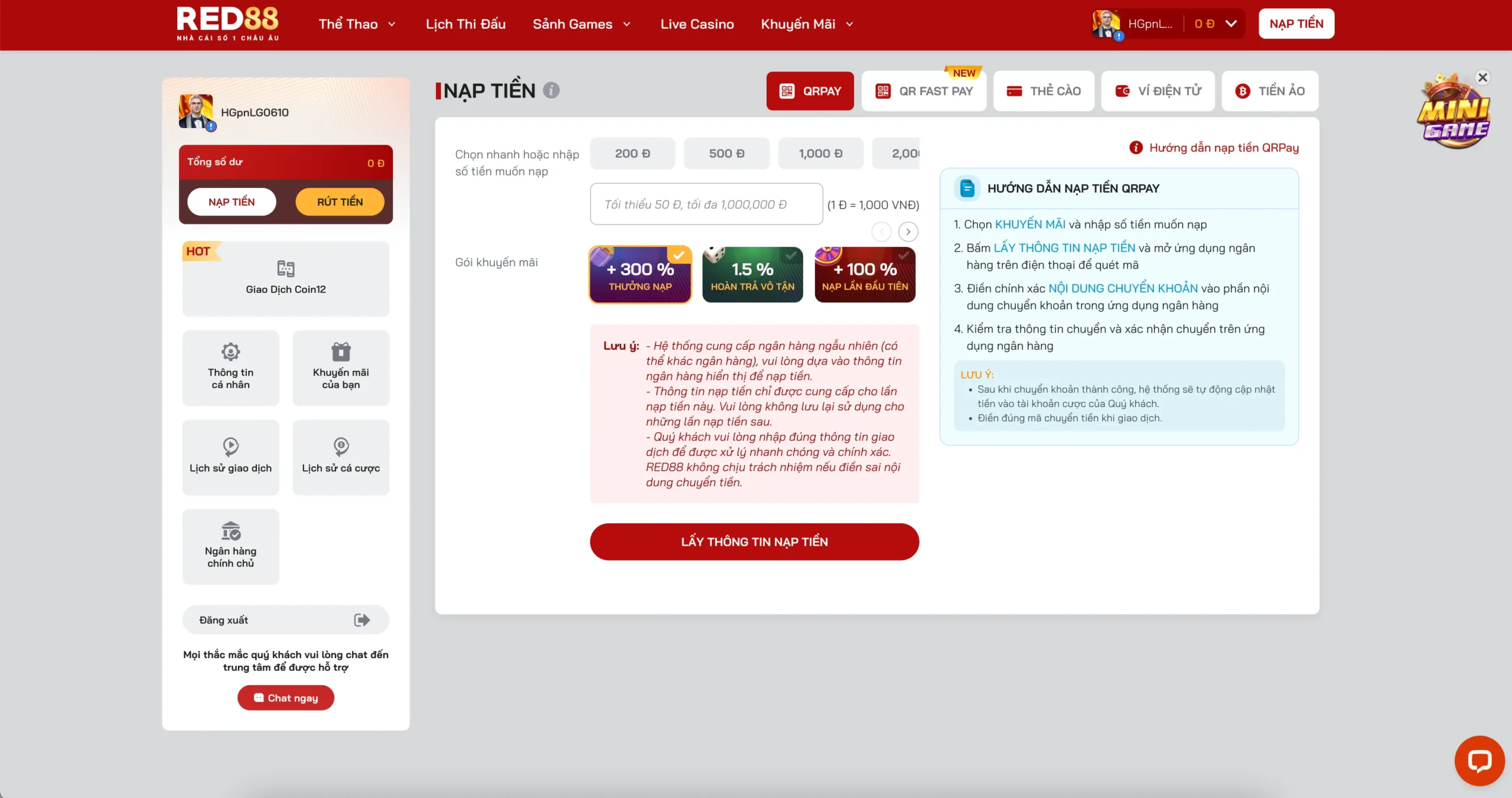 Nạp tiền Red88 nhanh chóng qua ngân hàng